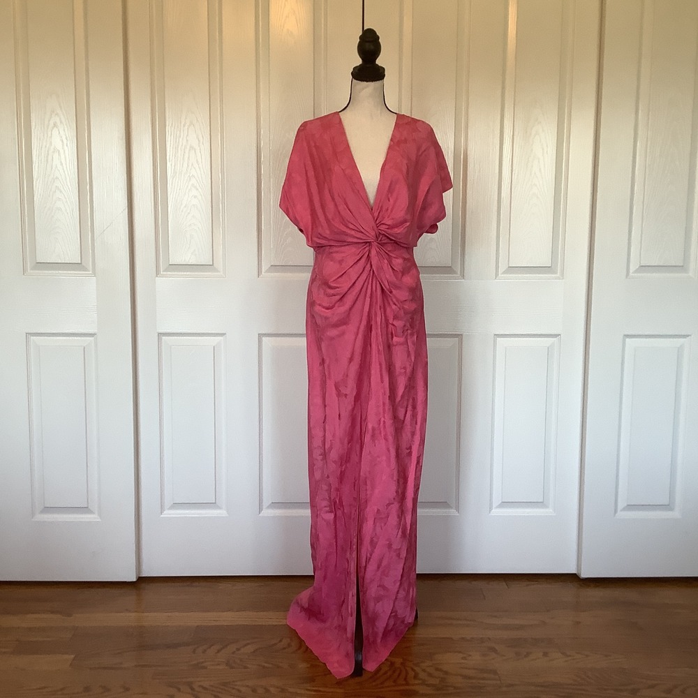 Prabal Gurung Pink Jacquard Twist Front V Neck Maxi Gown Dress Size 10 NWT